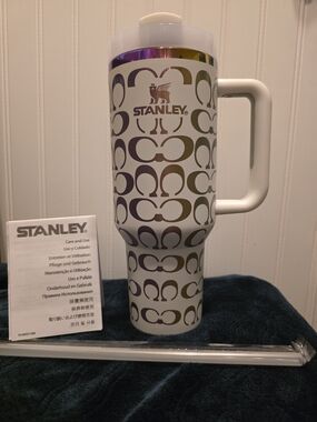 Coach X Stanley White Travel Mug with Iridescent Accent and Handle